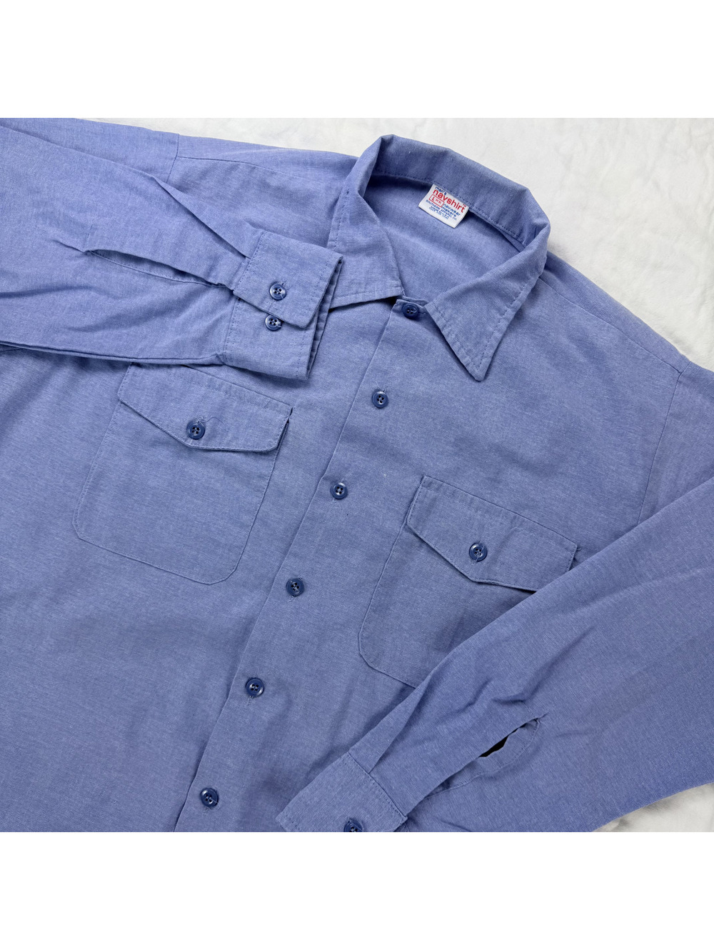 Vintage 1994 Navshirt US Navy Utility Chambray Work Shirt L 34.5 USA Made